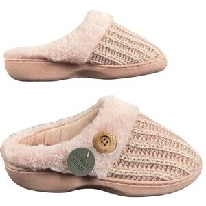 Bandolino Womens Size 5-6 Small Slippers House Shoes Pink Fuzzy Knitted New